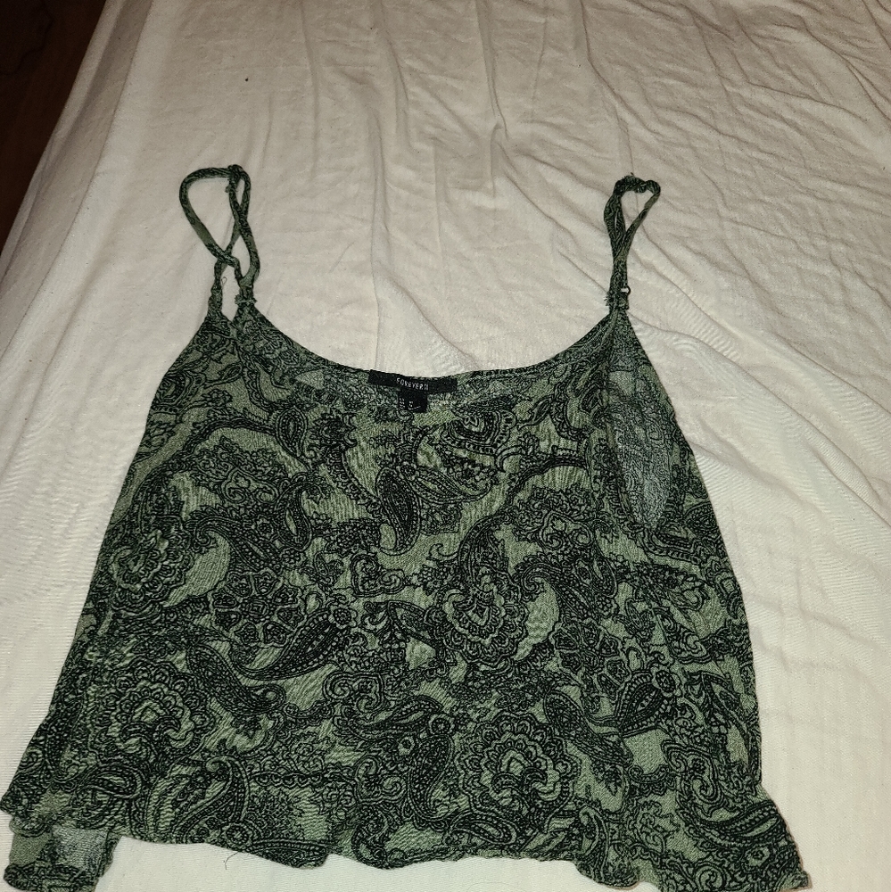 Green Paisley Print FOREVER21 Top